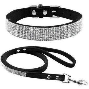 NWT Black Rhinestone Dog Colla and Leash Cute Dazzling Sparkling Set Size M